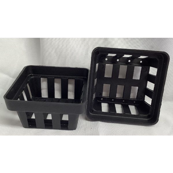 two small black plastic trays