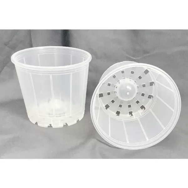 two clear plastic pots