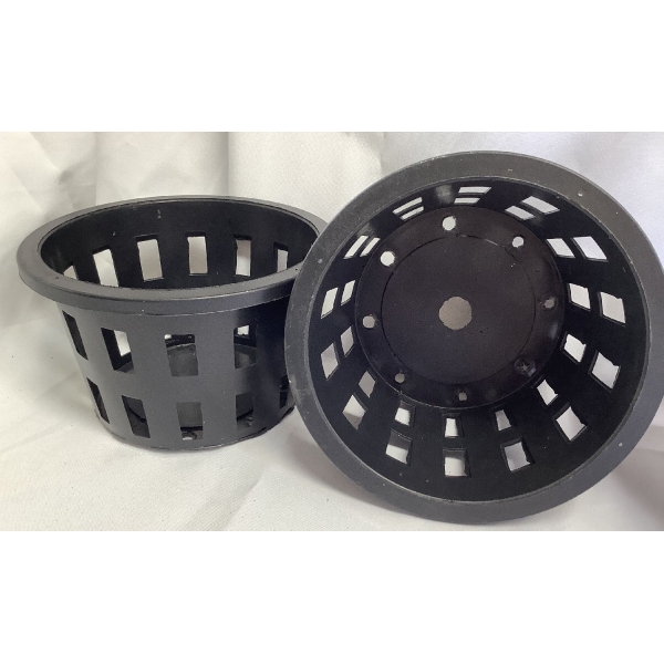 two black plastic pots