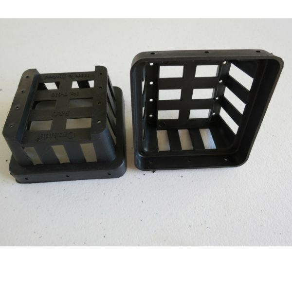 two small black plastic trays