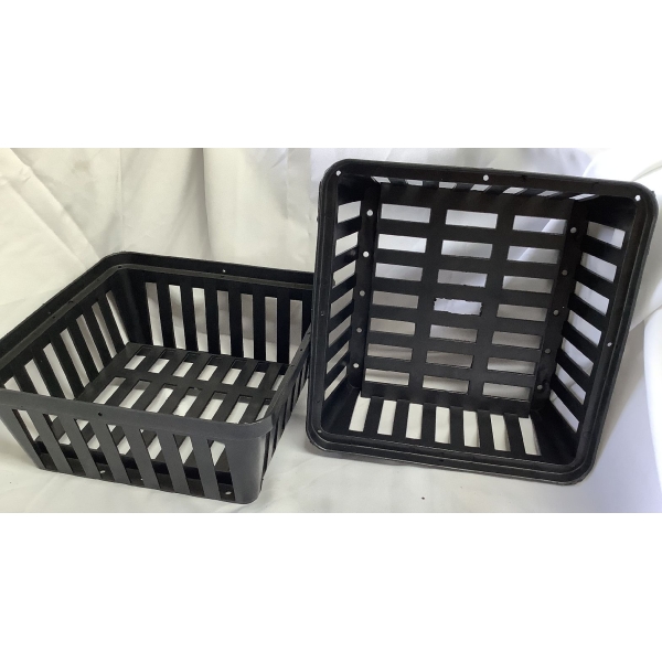 two black plastic trays