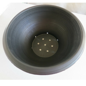 top view of a black plastic pot